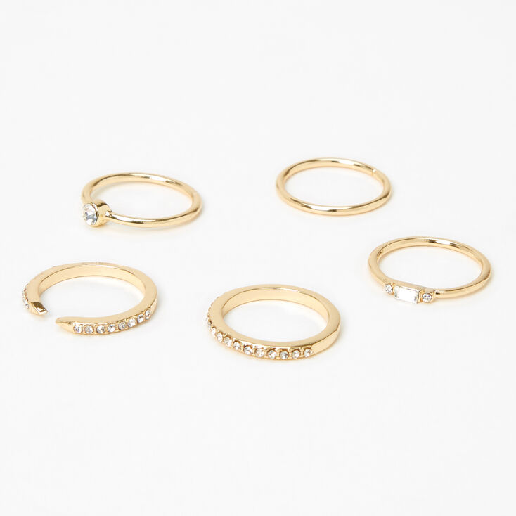 Gold Embellished Studded Rings - 5 Pack,