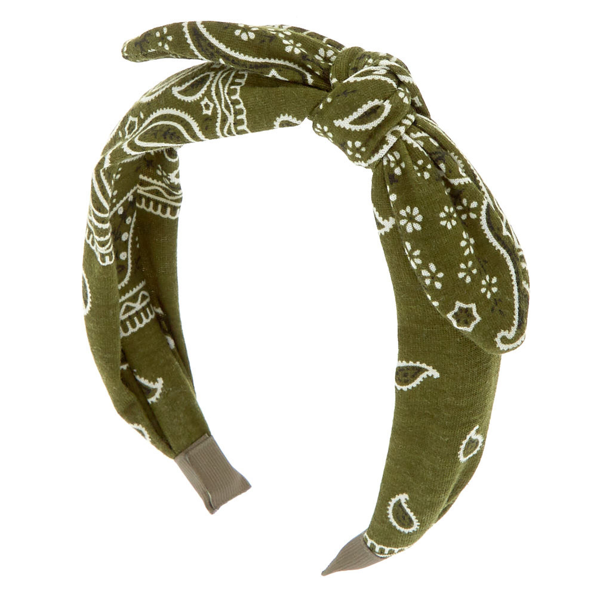 View Claires Bandana Knotted Bow Headband Olive Green information