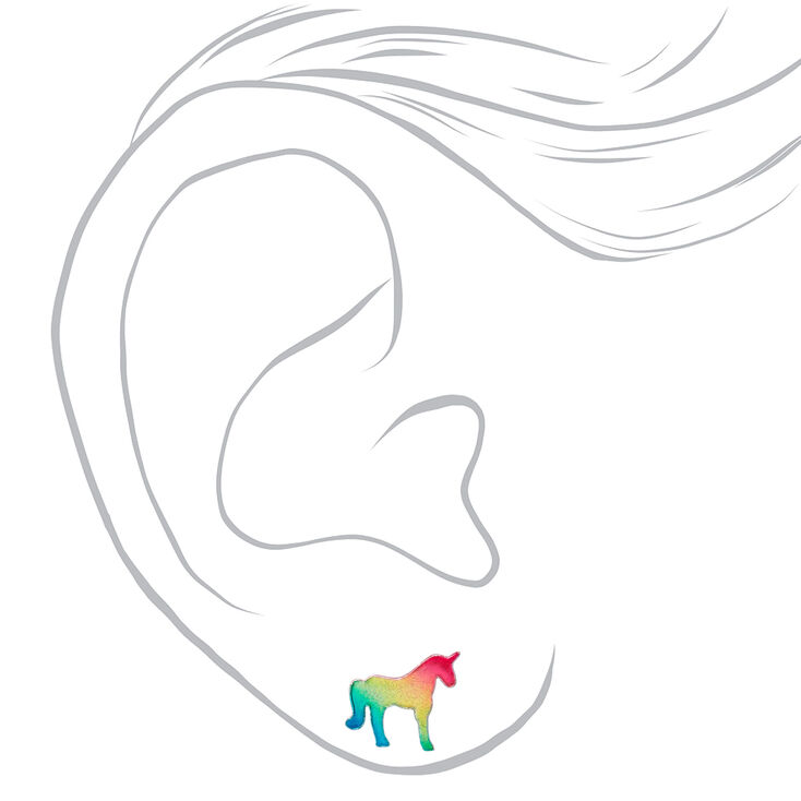 Sterling Silver Rainbow Unicorn Stud Earrings,