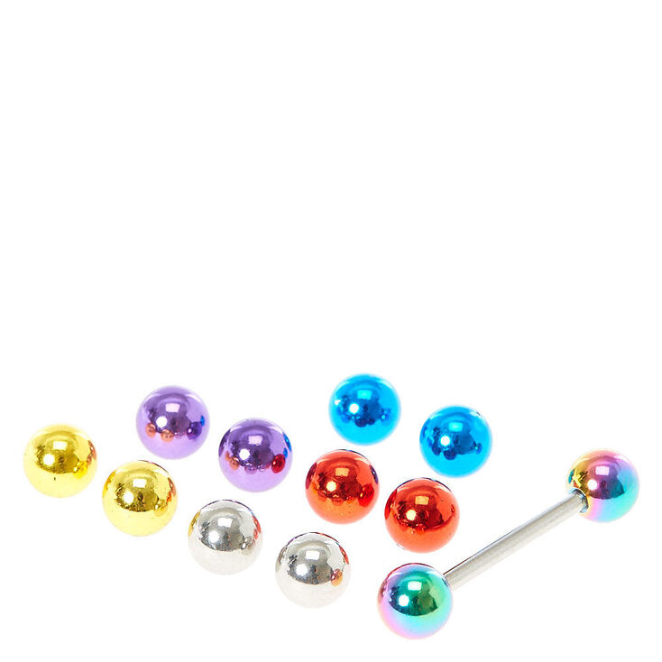 Rainbow 14G Tongue Ring with Interchangeable Beads,