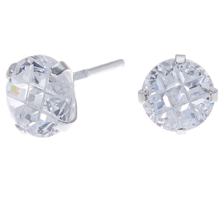 Sterling Silver Cubic Zirconia 7MM Round Stud Earrings | Claire's US