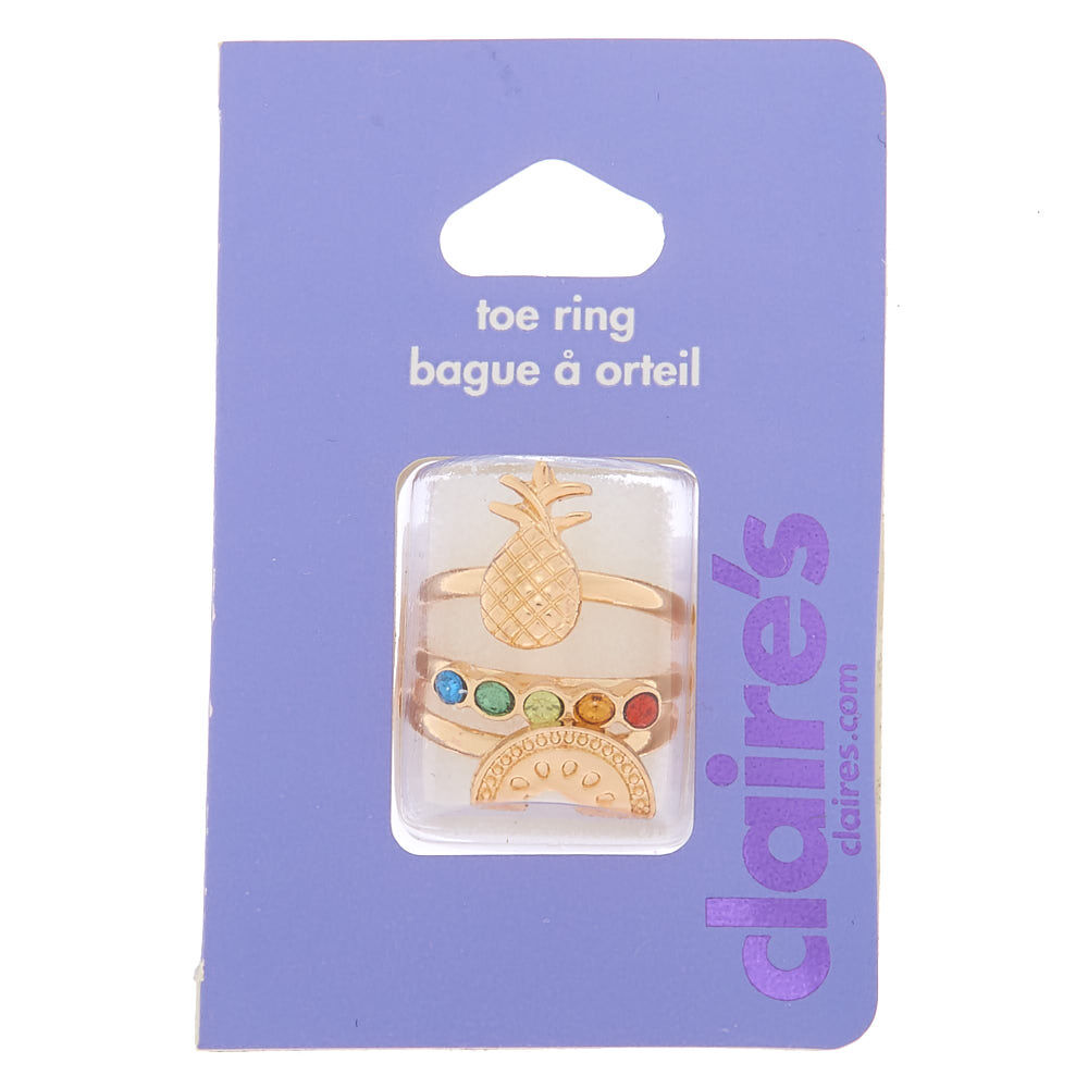 Gold Rainbow Fruit Toe Rings - 3 Pack,