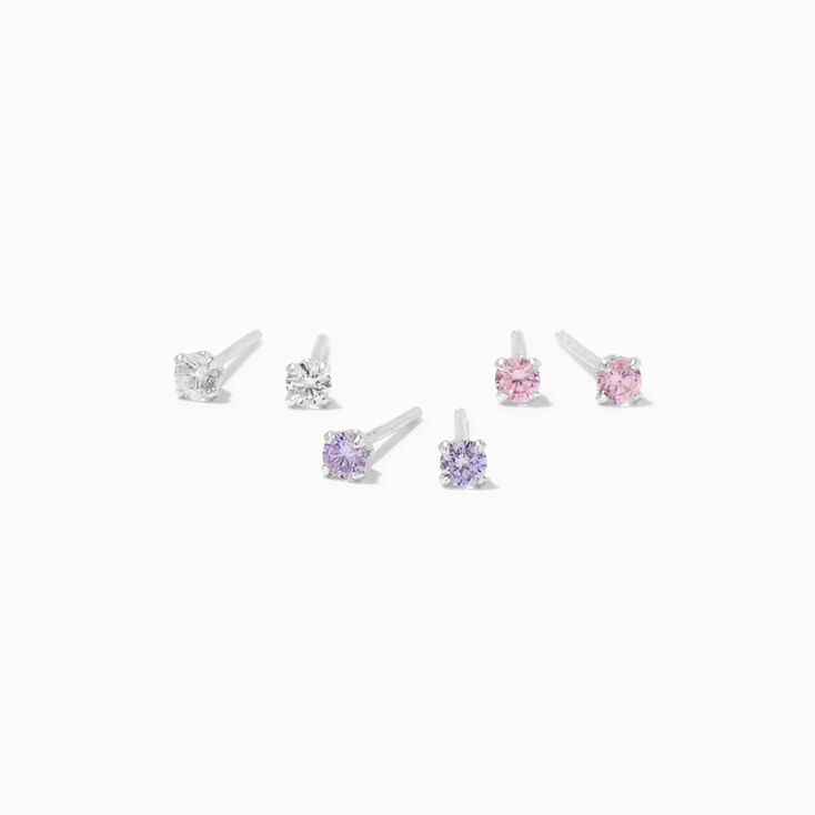 C LUXE by Claire&#39;s Sterling Silver Cubic Zirconia Round Stud Earrings - 3 Pack,