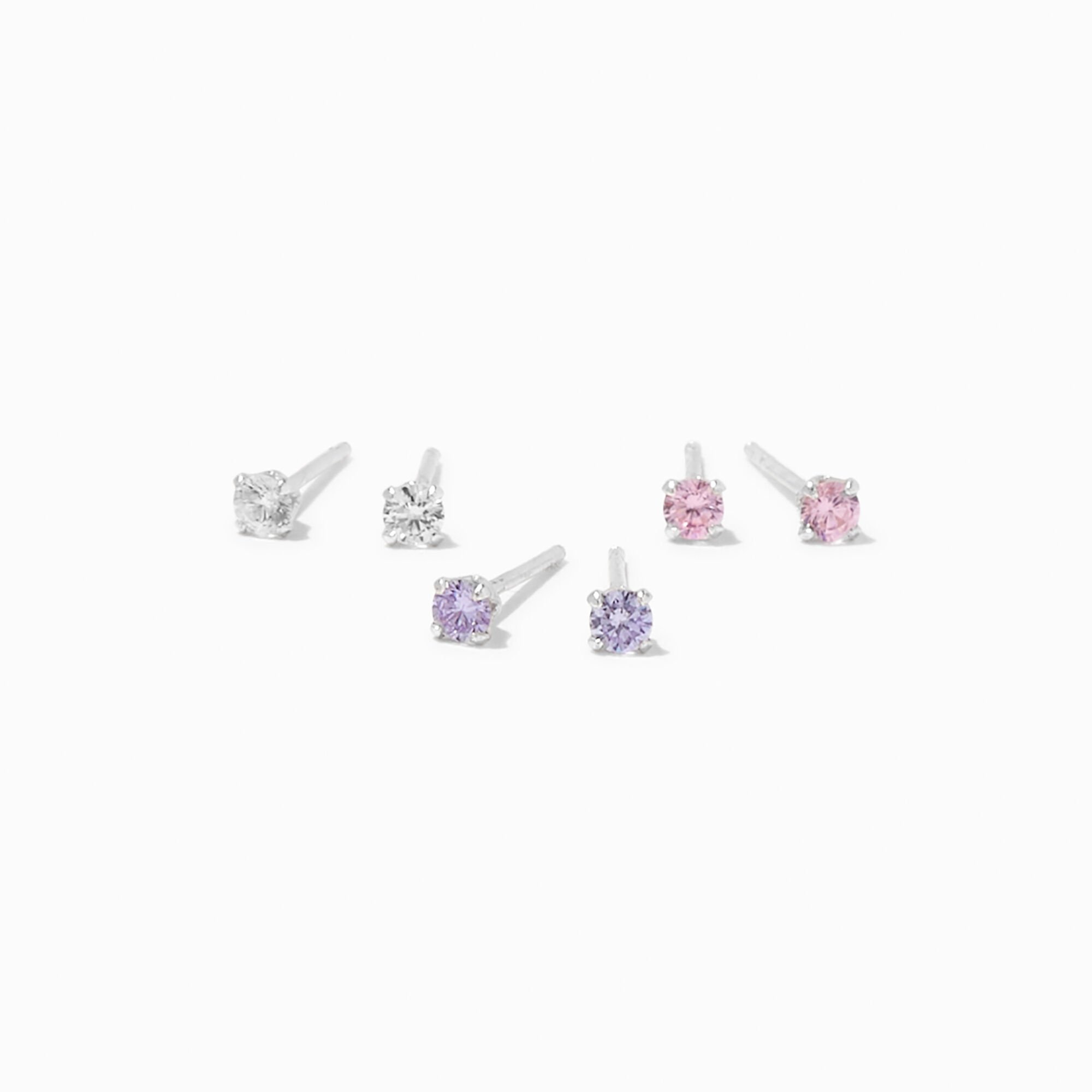 View C Luxe By Claires Cubic Zirconia Round Stud Earrings 3 Pack Silver information