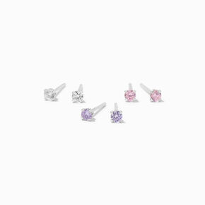 C LUXE by Claire&#39;s Sterling Silver Cubic Zirconia Round Stud Earrings - 3 Pack,