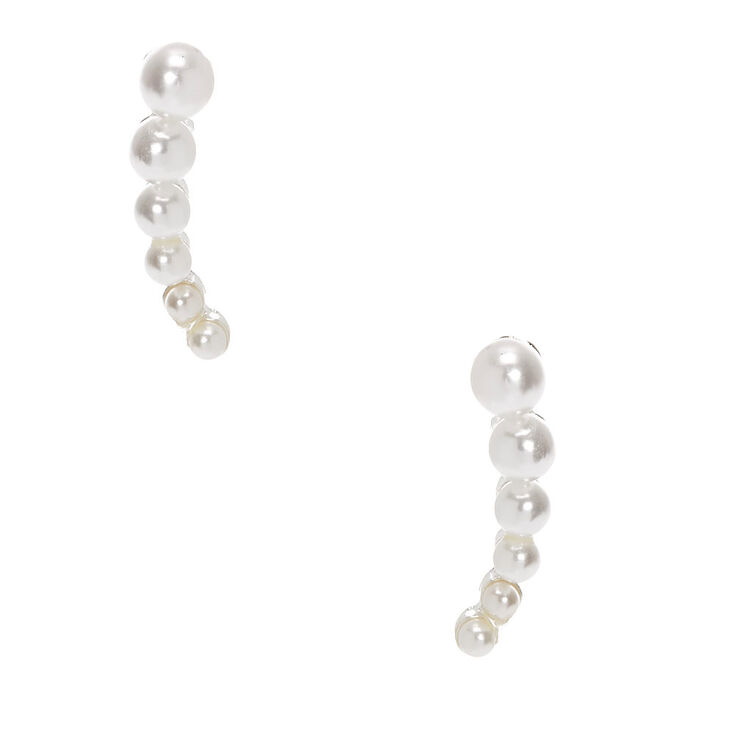 Silver .5&quot; Graduated Pearl Ear Crawler Earrings,