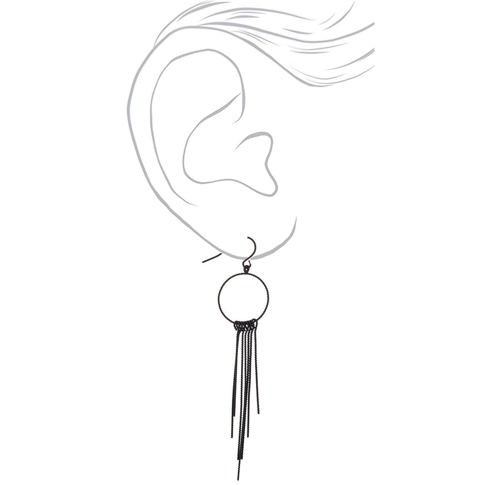 Black 3" Geometric Drop Earrings,