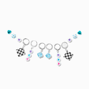 Edgy Dice Rave Earring Stackables Set - 6 Pack,