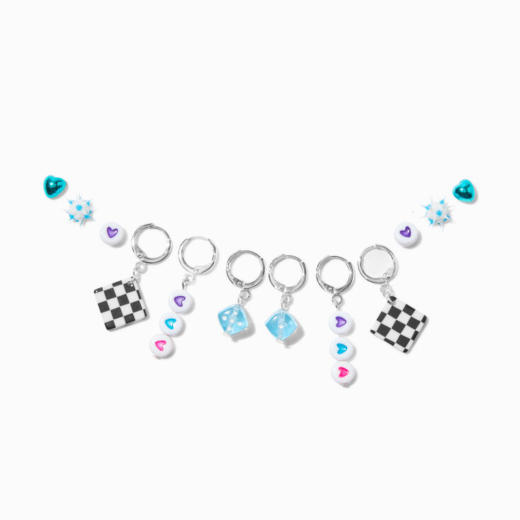 Edgy Dice Rave Earring Stackables Set - 6 Pack,