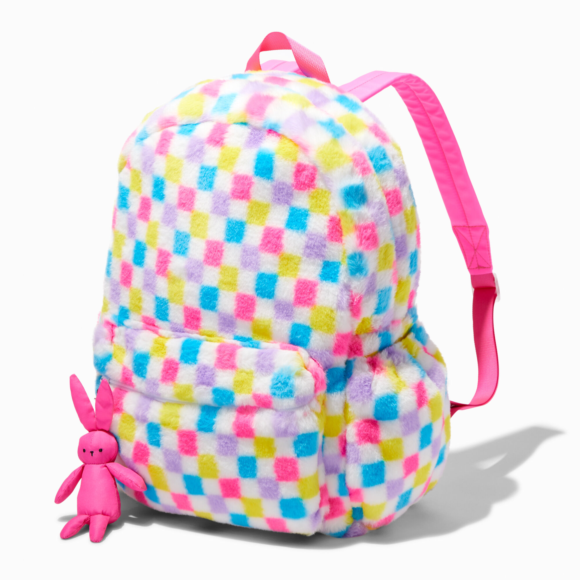 Claire's Sac à dos duveteux à carreaux multicolores