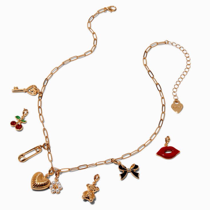 T H E M E x Claire&#39;s Gold-tone Paperclip Chain Cherry Charm Necklace,