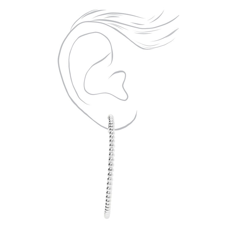Silver 60MM Beaded Look Clip On Hoop Earrings,