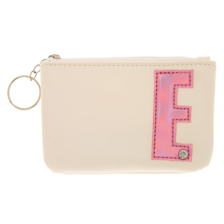 White Faux Leather Pink Initial Coin Purse - E | Claire's US