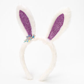 Claire&#39;s Club Glitter Bunny Ears Headband - Purple,