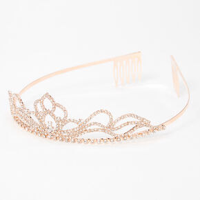 Rose Gold Rhinestone Lotus Flower Mini Tiara,