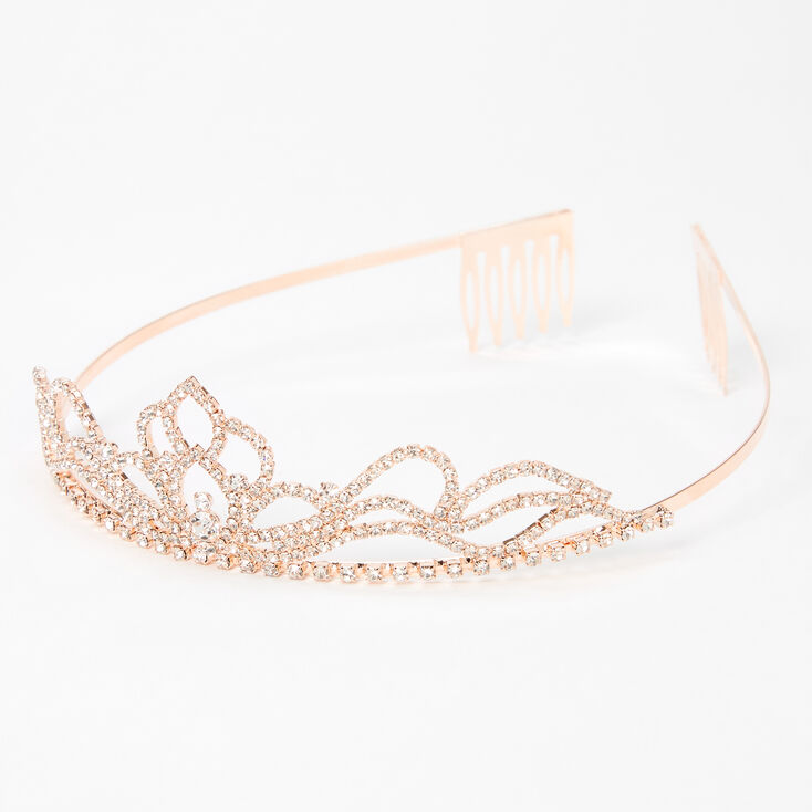 Rose Gold-tone Rhinestone Lotus Flower Mini Tiara,