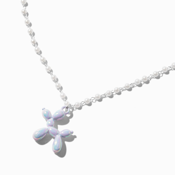 Iridescent Balloon Animal Pearl Chain Pendant Necklace,