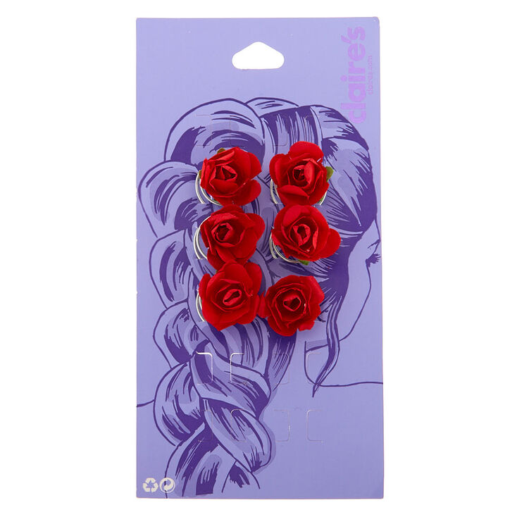Claire's Lot de 6 spirales à cheveux à roses rouges