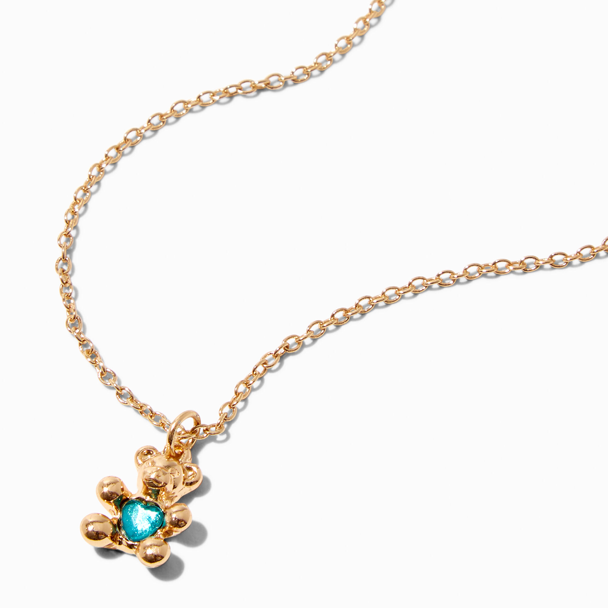 Gold December Birthstone Teddy Bear Pendant Necklace | Claire's US