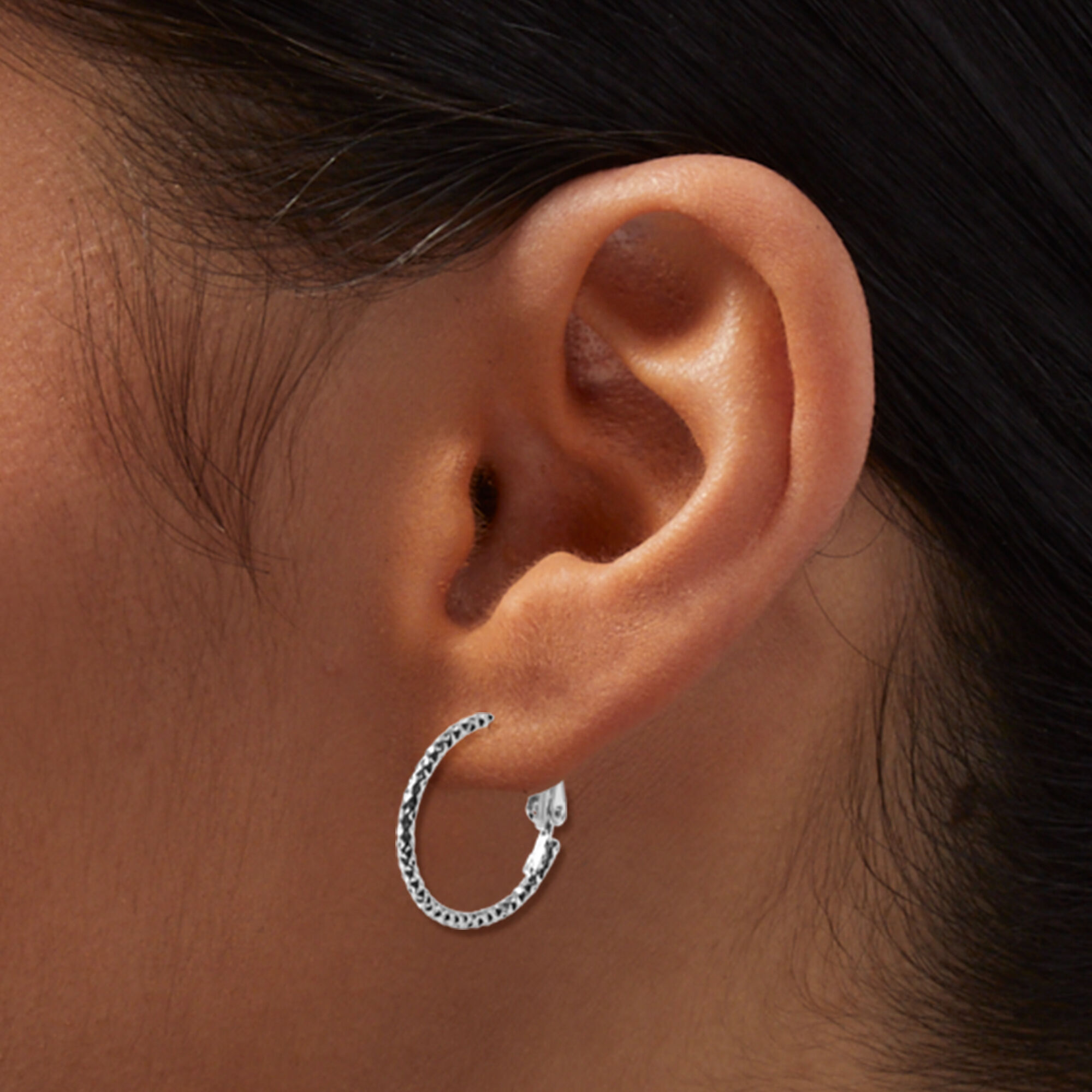Silver-tone Laser Cut 20mm Hoop Earrings,