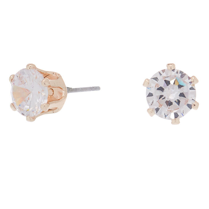 Claire's Clous d’oreille ronds 7 mm en zircon cubique d’imitation couleur doré rose