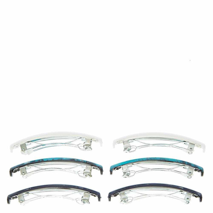 Barrettes effet marbr&eacute;es couleur turquoise, bleu marine et blanc,