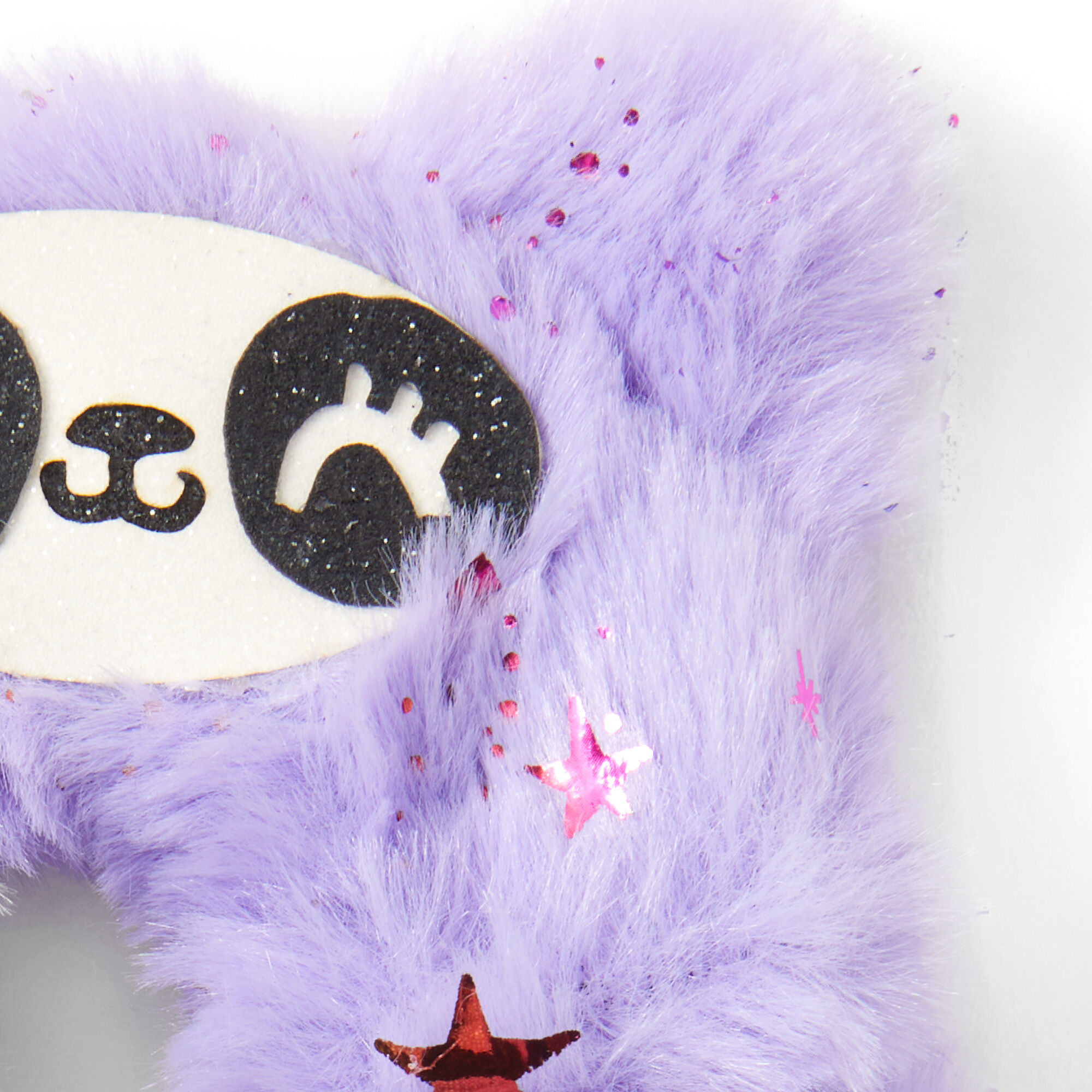 Medium Faux Fur Panda Star Hair Scrunchie - Purple,