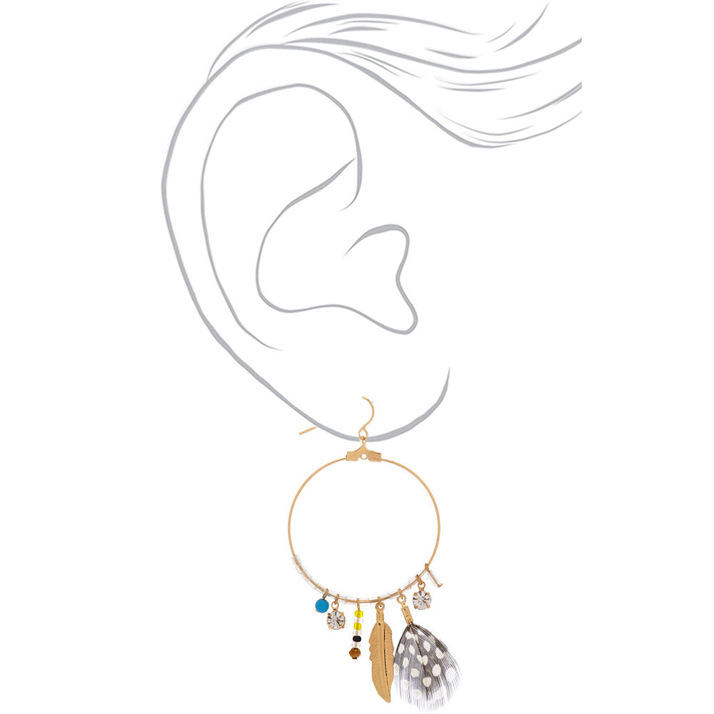 Gold 1" Speckled Feather Drop Earrings,