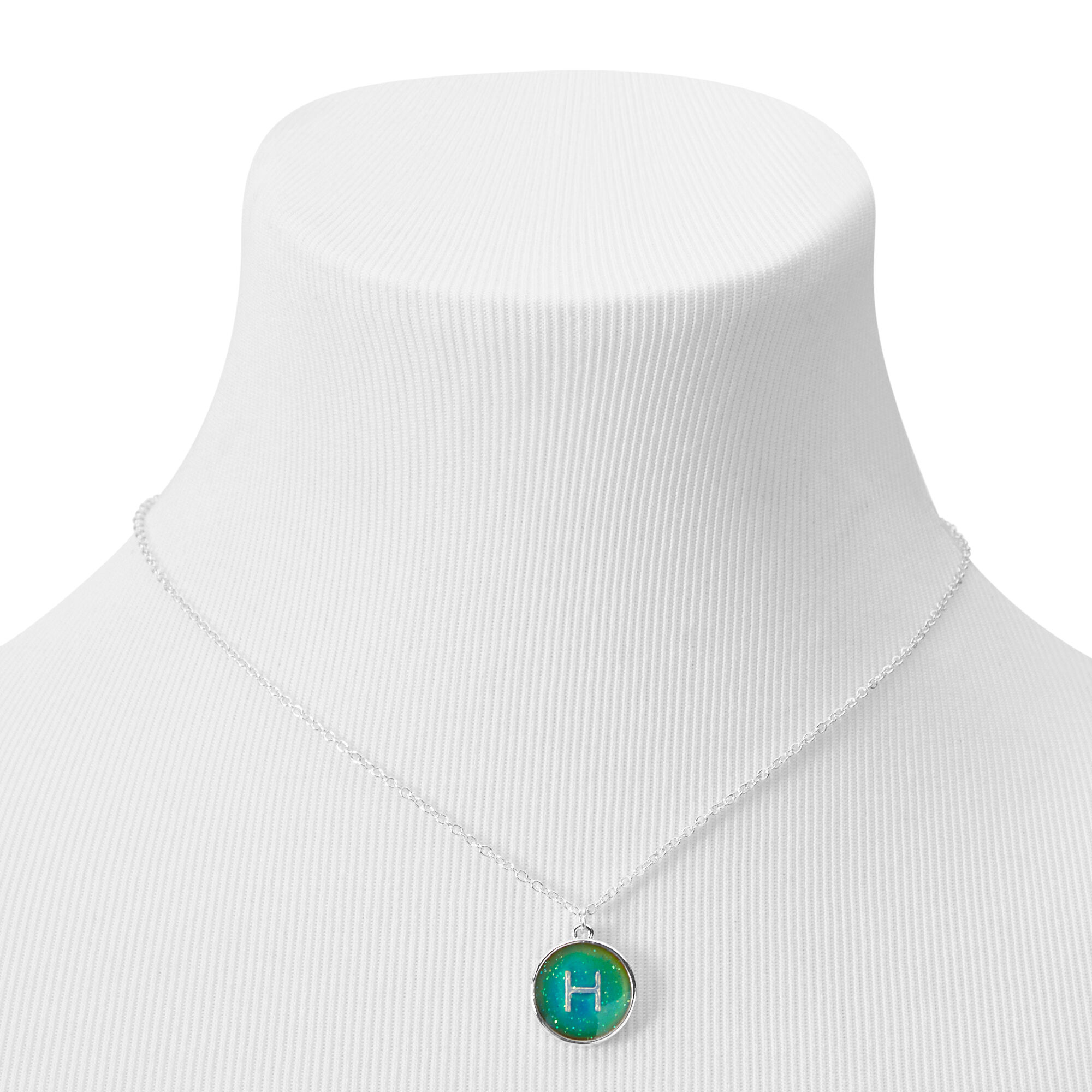 Silver Initial Mood Pendant Necklace - H,