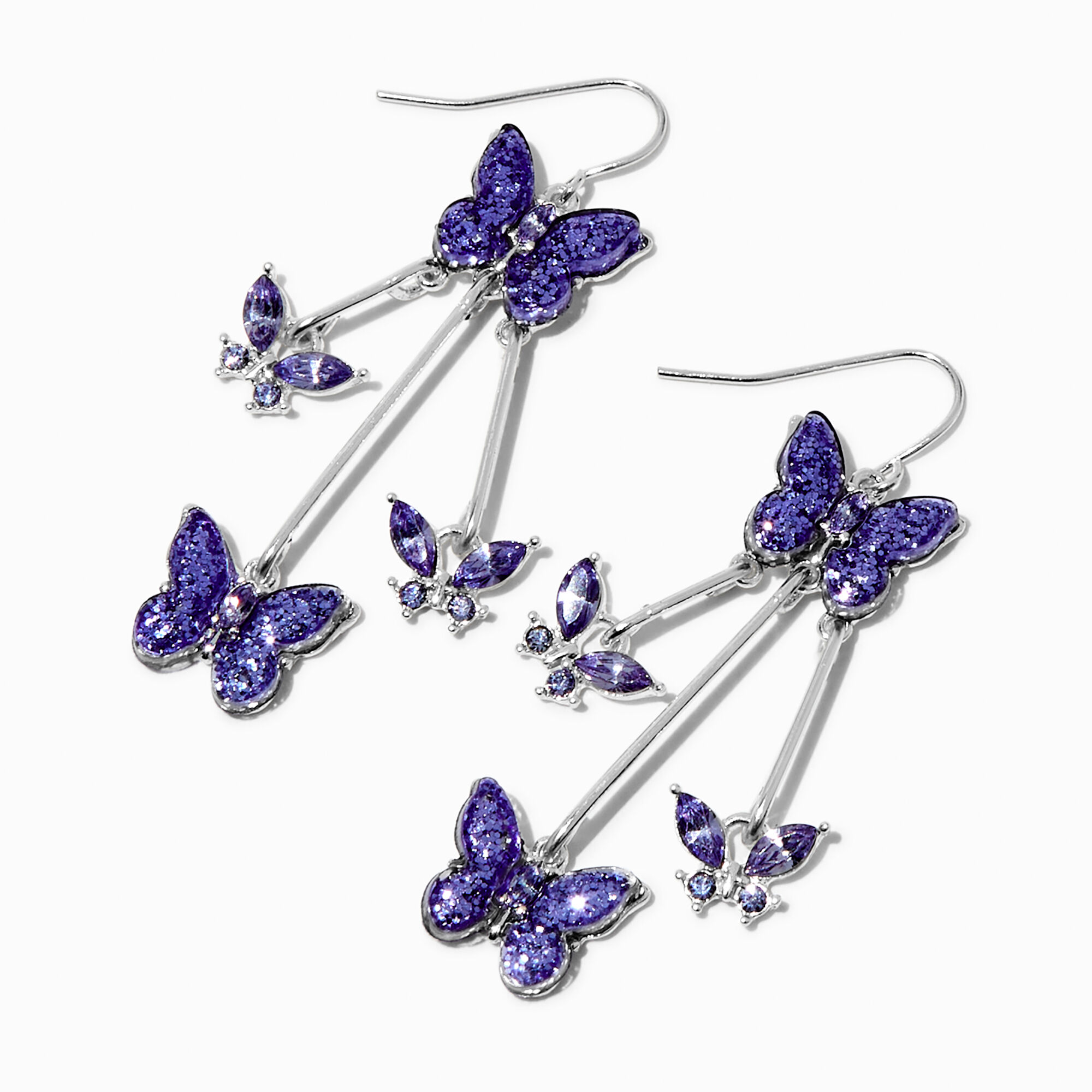 Claire s Purple Butterfly 3 Drop Earrings The Shops at Willow Bend