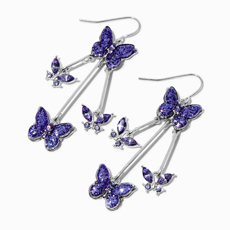 Purple Butterfly 3&quot; Drop Earrings ,