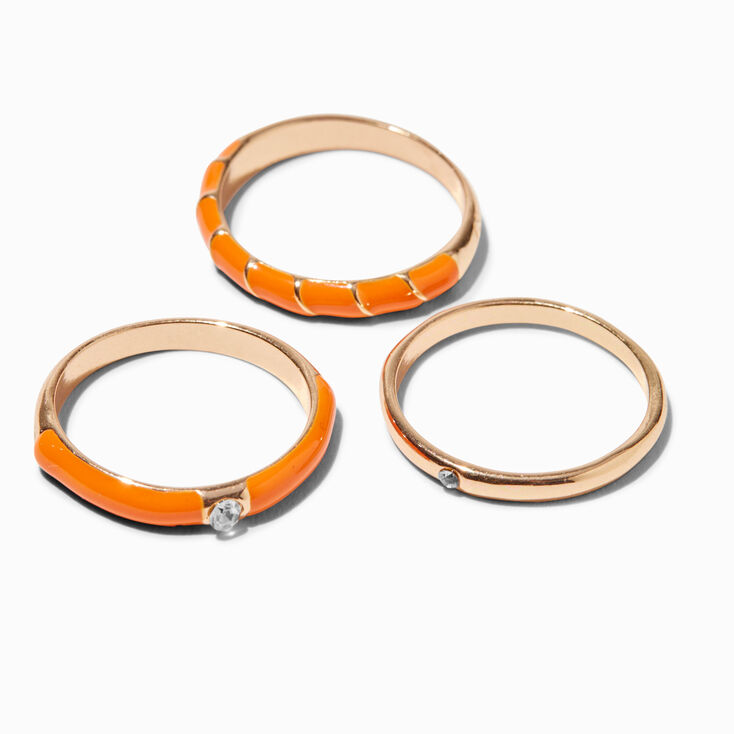 Orange Enamel Gold-tone Stack Ring Set - 3 Pack,