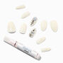 White Glitter Gem Squareletto Vegan Faux Nail Set - 24 Pack,