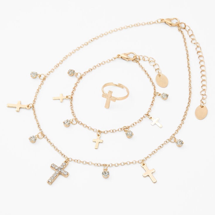 Claire&#39;s Club Gold Cross Charms Jewelry Set - 3 Pack,