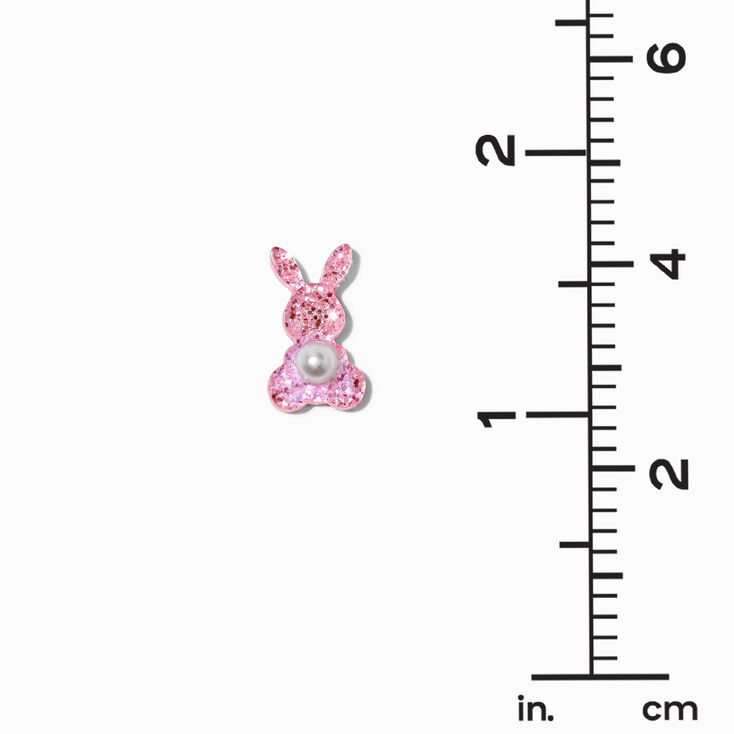 Easter Bunny Pink Glitter &amp; Pearl Stud Earrings,