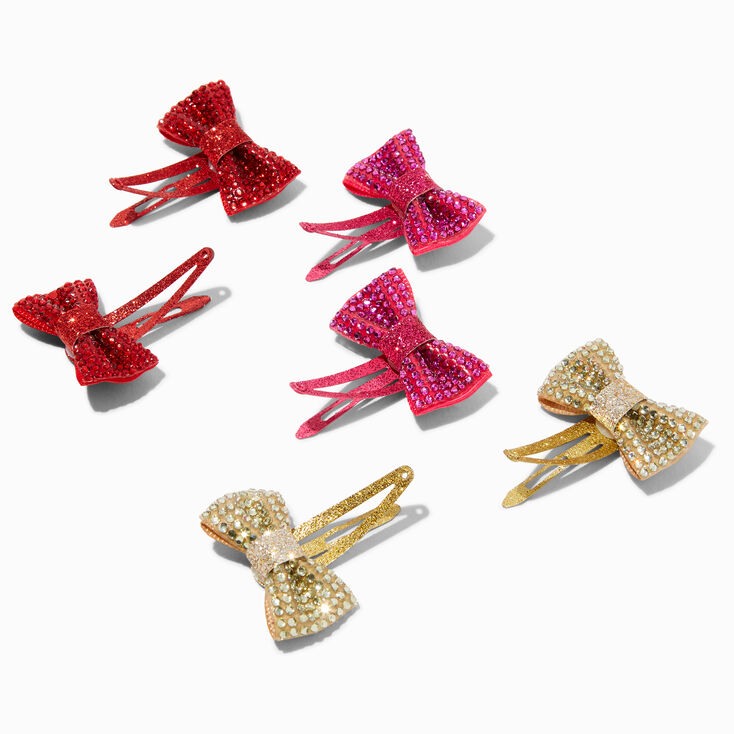 Claire&#39;s Club Holiday Diamond Bow Snap Hair Clips - 6 Pack,
