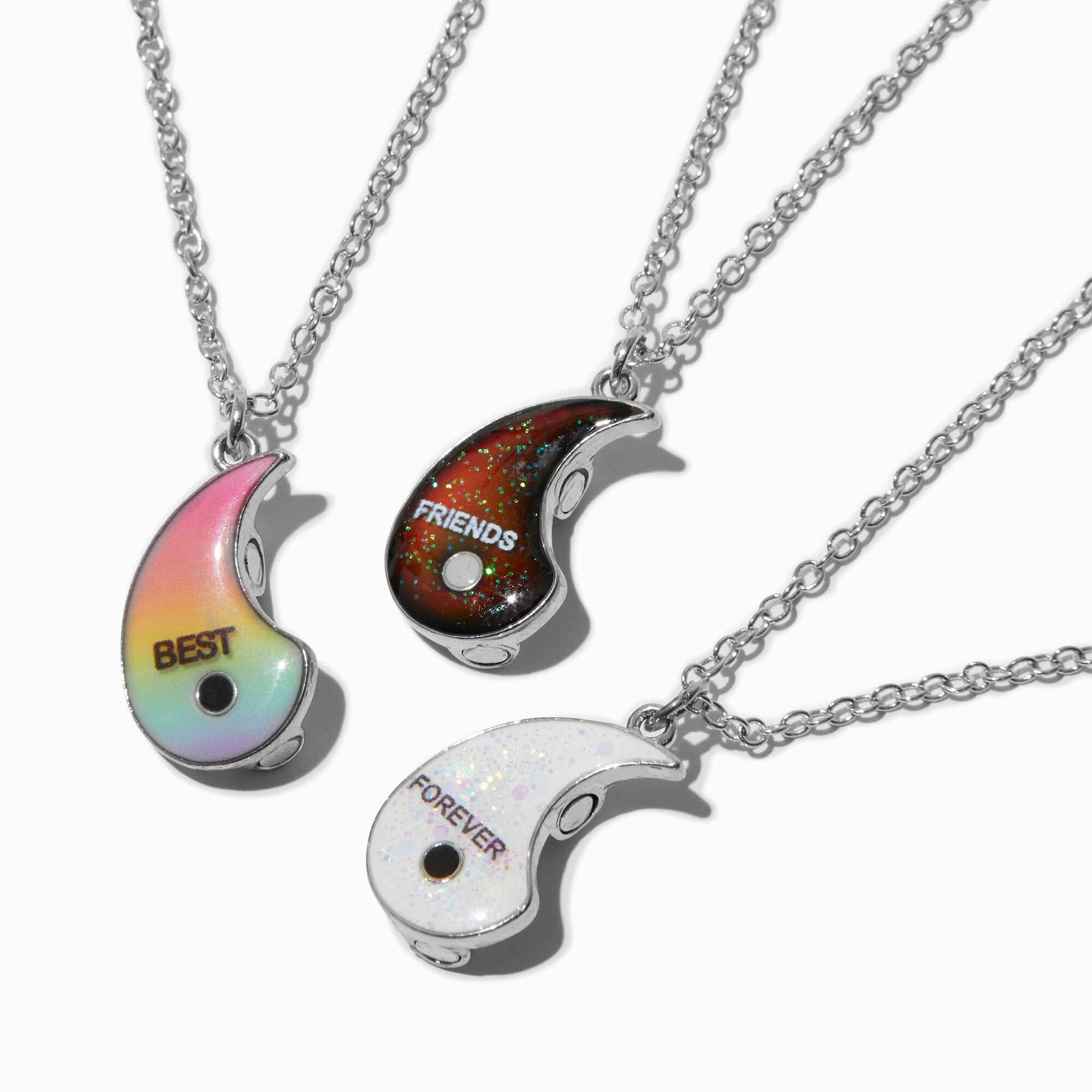 View Claires Best Friends ColorChanging Glow In The Dark Yin Yang Pendant Necklaces 3 Pack Silver information