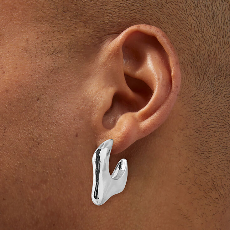 Silver-tone Wide Melty Hoop Earrings,