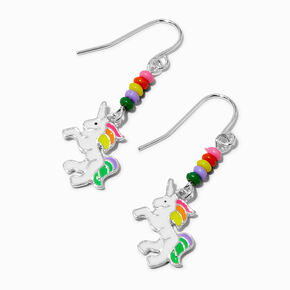 Silver-tone Unicorn Beaded 1&quot; Drop Earrings,