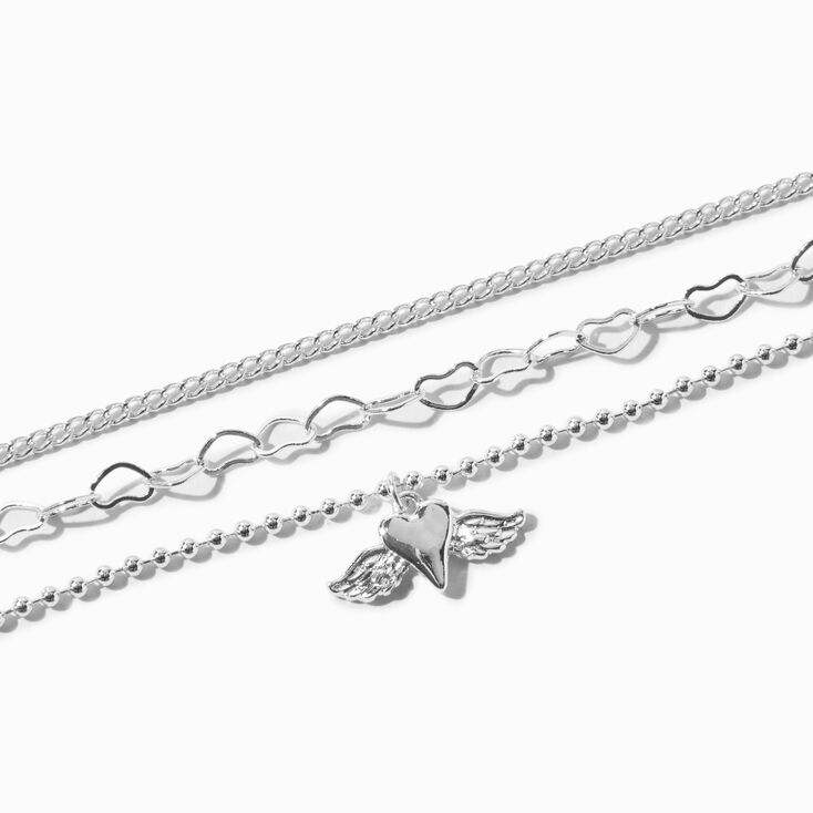 Silver Heart Charm Bracelet Set - 4 Pack,