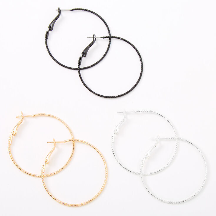 Mixed Metal 40MM Textured Hoop Earrings - 3 Pack,