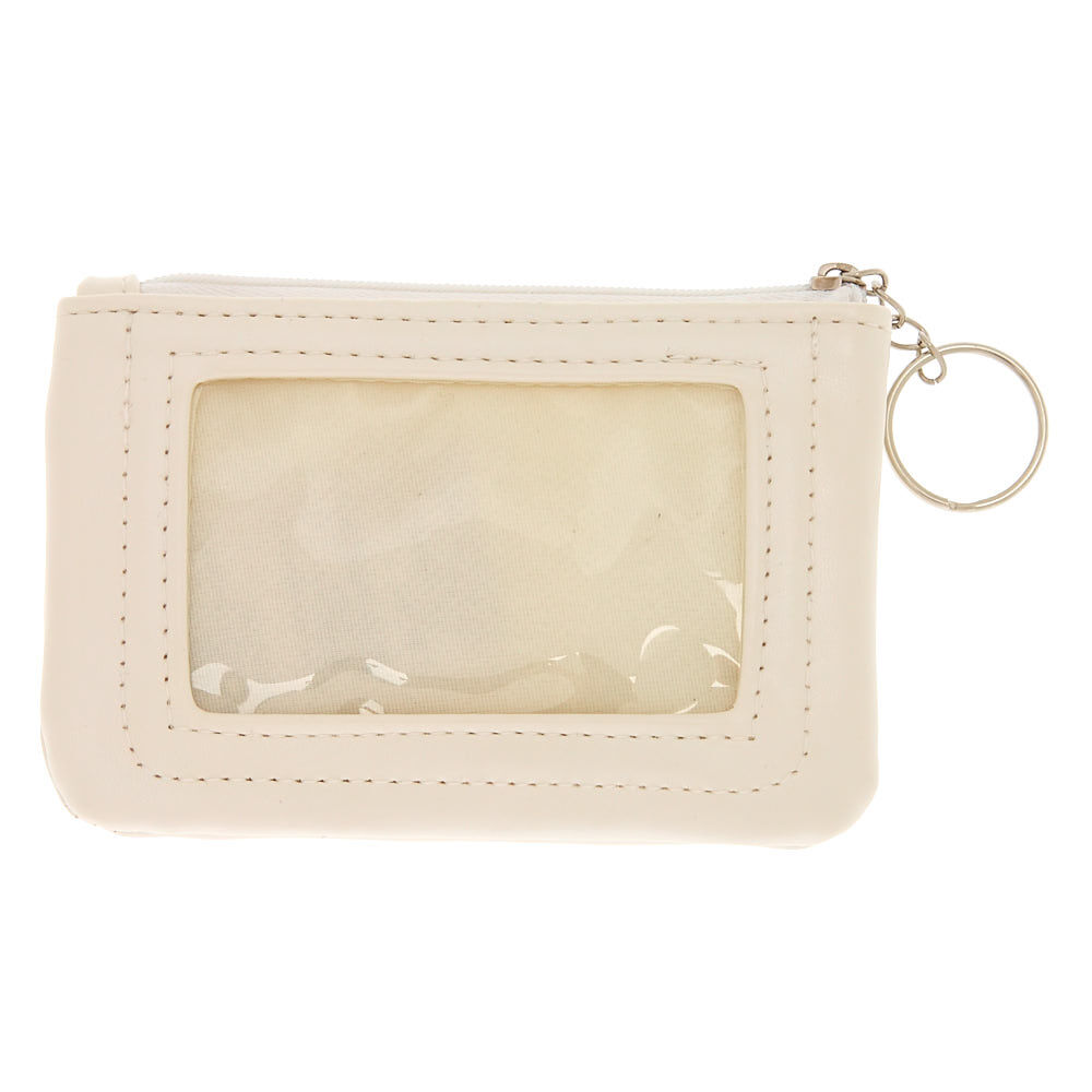 Porte-monnaie en cuir d'imitation blanc avec initiale C rose,