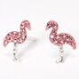 Sterling Silver Crystal Flamingo Stud Earrings - Pink,
