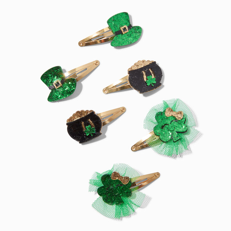 St. Patrick&#39;s Day Motifs Glitter Snap Hair Clips - 6 Pack,