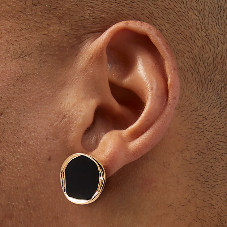 Gold-tone Black Enamel Stud Earrings ,