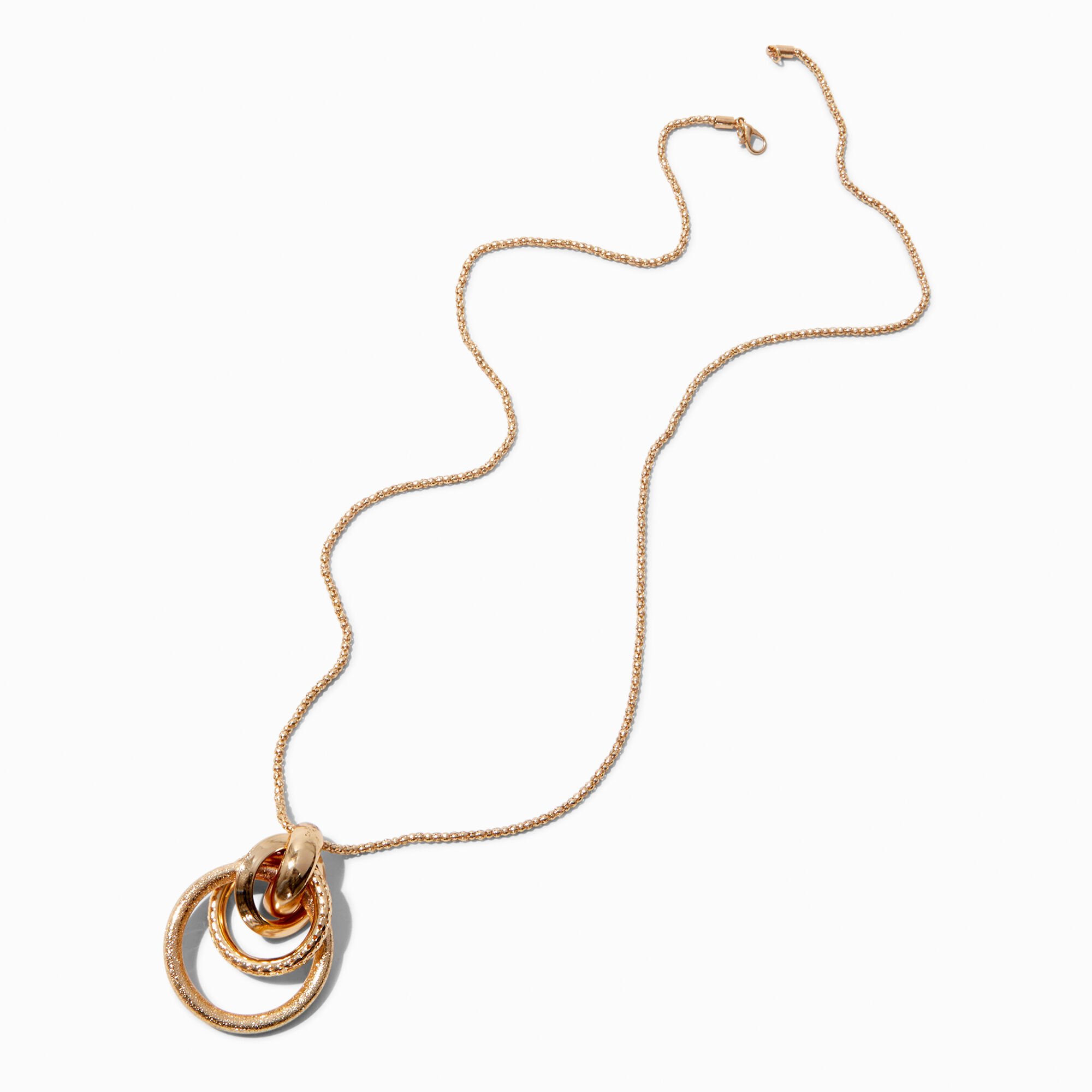 Gold-tone Wrapped Circle Long Pendant Necklace,