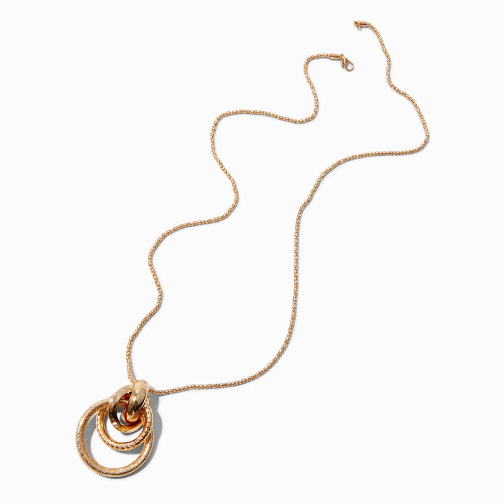 Gold-tone Wrapped Circle Long Pendant Necklace,