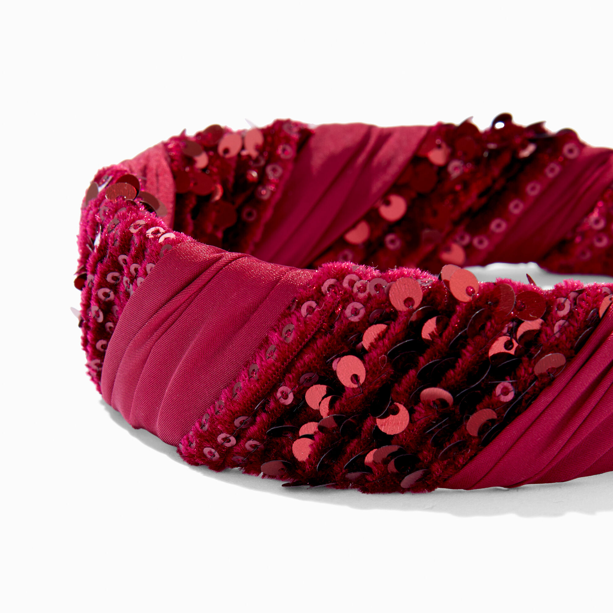Burgundy Red Striped Sequin Headband,