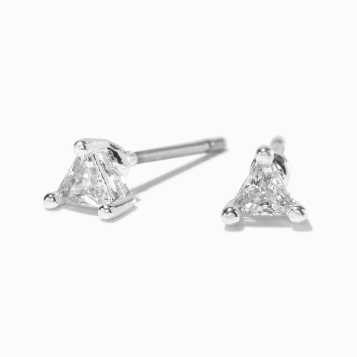 Silver-tone Cubic Zirconia 3mm Trillion Stud Earrings,