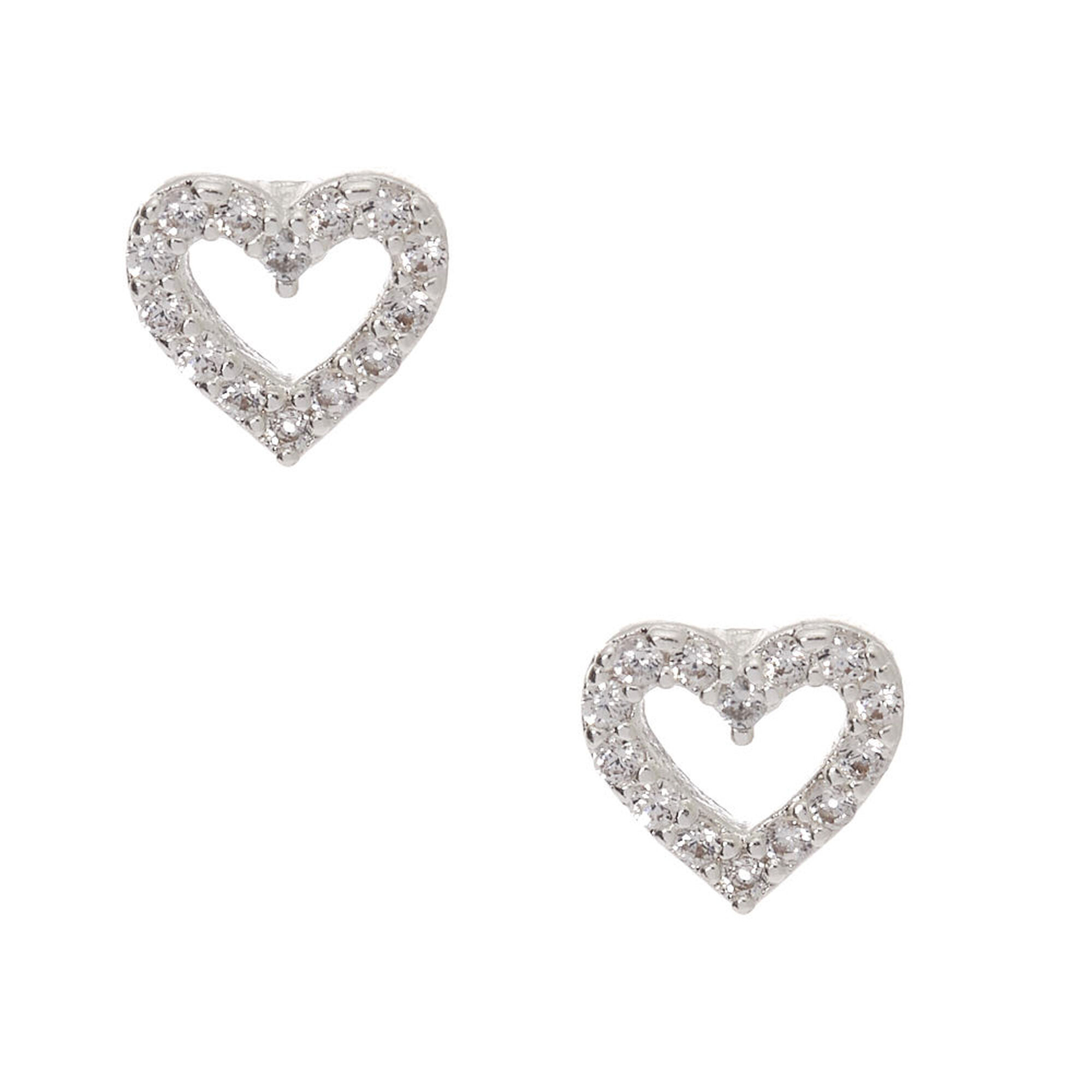 View Claires Cubic Zirconia Heart Stud Earrings Silver information